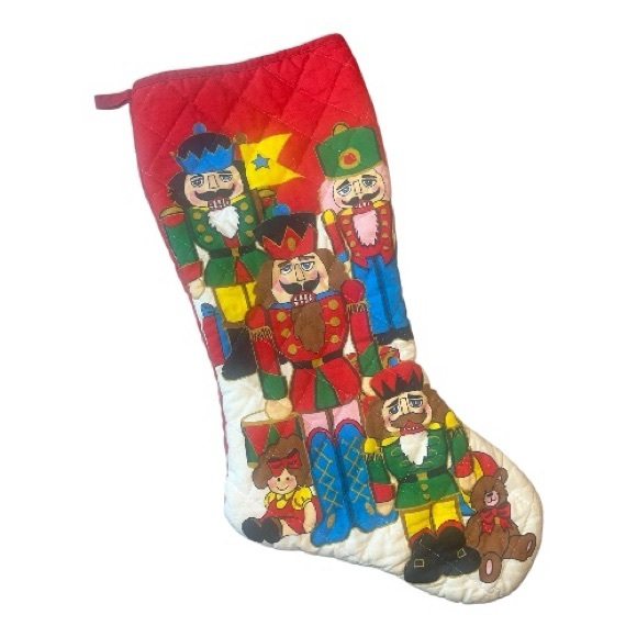 Vintage Other - Vintage Red Quilted Holiday Stocking with Nutcrackers